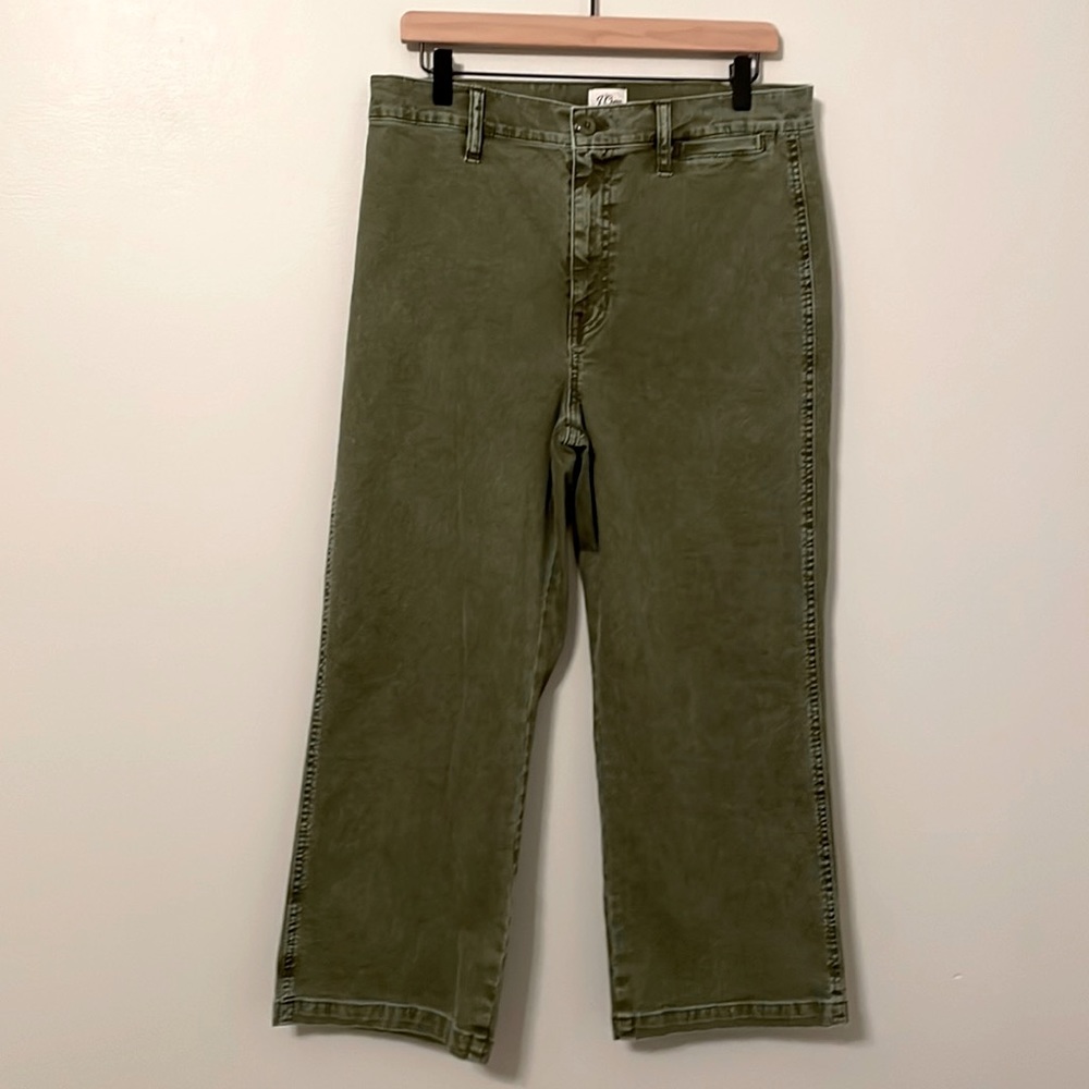 Women’s J. Crew Army Green High Waist  Wide Leg Crop Pants Size 31